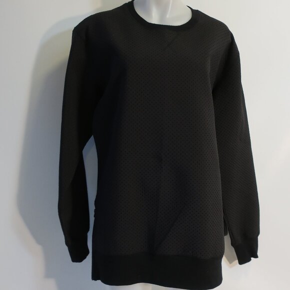 Mens Stampd Black Perforated Side Zip Crew Neck Pullover Top L - Picture 1 of 10